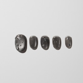 [Design Nail Tips] Gray Kitten - Short Oval / [디자인 네일팁] 그레이 키튼 - 숏오발