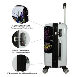 World Traveler Butterfly Polycarbonate Hardside Expandable Spinner Luggage with Enhanced Wheel System, 20-inch