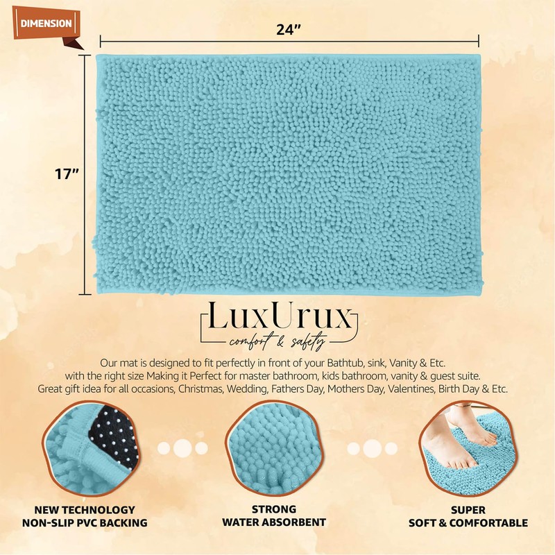 LuxUrux Bath Mat-Extra-Soft Plush Bath Shower Bathroom Rug, 1'' Chenille