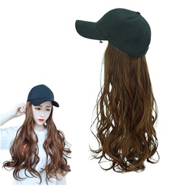 ideastore Wig, Hat, Wig with Hat, Cap Wig, Semi-Long, Wavy, Curly Hair (Light Brown)