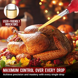 Turkey Baster, Baster Tool for Cooking-Baster Syringe for Home Baking, Turkey Baster and Injector Set with Detachable Silicone Bulb, Meat Marinade Injector Needles for Thanksgiving-Red