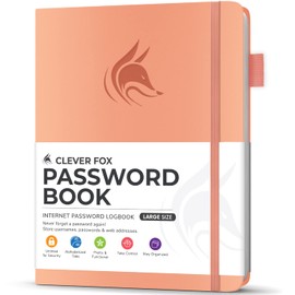 Clever Fox Password Book with alphabetical tabs. Internet Address Organizer Logbook. Large Password Keeper for Website Logins (Peach Pink)