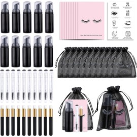 Juego de 50 Botellas Y Cepillos para Champú de Pestañas, Botella Vacía de Champú, Cepillo Limpiador de Pestañas, Cepillo para Tubo de Extensión de Pestañas, Tarjetas de Instrucciones Y Bolsas