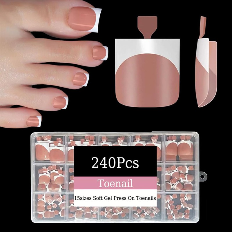 Dsixnails 240 uñas postizas cuadradas cortas marrones para mujer en