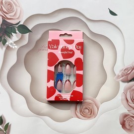 Valentine's Day Press on Nails French Tip Fake Nails Glossy Red Tips False Nails with Gold Glitters Red Small Hearts Design Almond Glue on Nails Full Cover Medium Length Acrylic Nails for Women