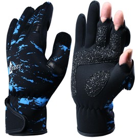 Drasry Neoprene Ice Fishing Gloves Touchscreen 3 Cut Fingers Warm Cold Weather Suitable for Men and Women Fly Fishing Photography Motorcycle Running Shooting (Blue/Black XL)