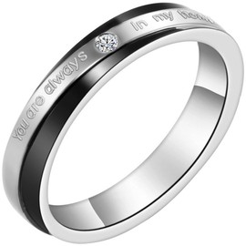 JewelryWe Couples Stainless Steel "You Are Always In My Heart" Mens Ladies Engagemetn Promise Ring Wedding Band (Women's Ring, Size L)