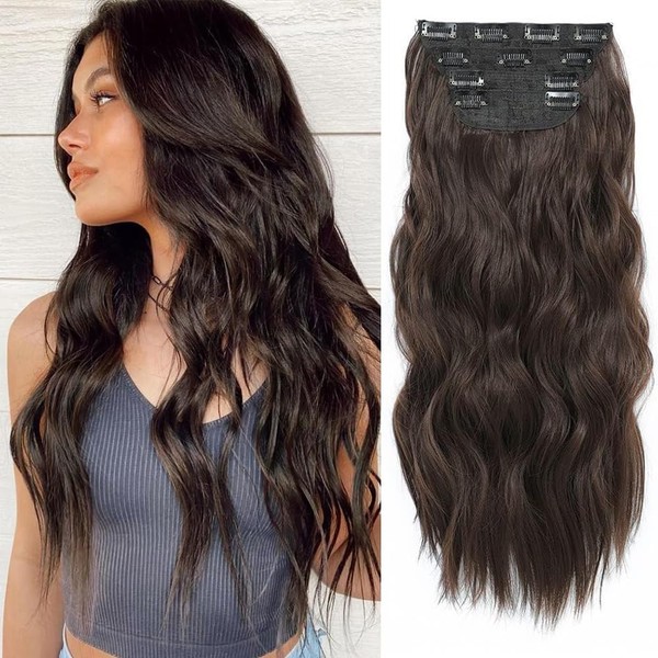 Hair Extensions Clip in 4pcs Natural Brown Hair Extension Long