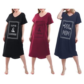 FEREMO 3 Pack Plus Size Women's Nightgown Soft Print Nightshirts for Women Short Sleeve Sleepwear, Set-bwdn, 4X