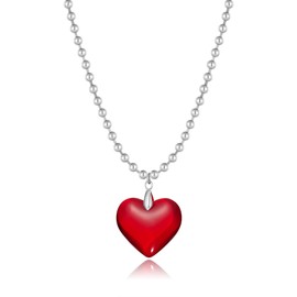 LILIE&WHITE Necklace for Women Red Heart Pendant Necklace - Romantic Silver-Tone Chain with Bold Red Charm for a Touch of Elegance