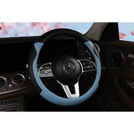 Funda para volante de piel con orejas de gato, 38 cm, ajuste universal, para volante de piel en forma de D, color negro y azul