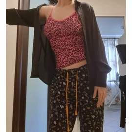 Striped Cropped Top Y2k Leopard Print Spaghetti Strap Tops Emo Grunge 2000s Cheetah Top Women Vintage Camisole (Hot Pink Leopard,S,Small)