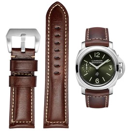 FOUUA Panerai Watch Strap 22 mm 24 mm 26 mm Leather Vintage Military Watch Strap Relacement Band for Panerai Luminor 44 Men, Brown-silver, Strap.