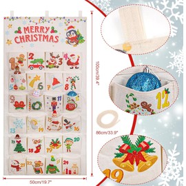 HOWAF Christmas Fabric Advent Calendar, Advent Calendar 2023, Reusable Wall Hanging Design Christmas Countdown Calendar with 24 Pockets to fill Yourself, for Home Holiday Christmas Decorations