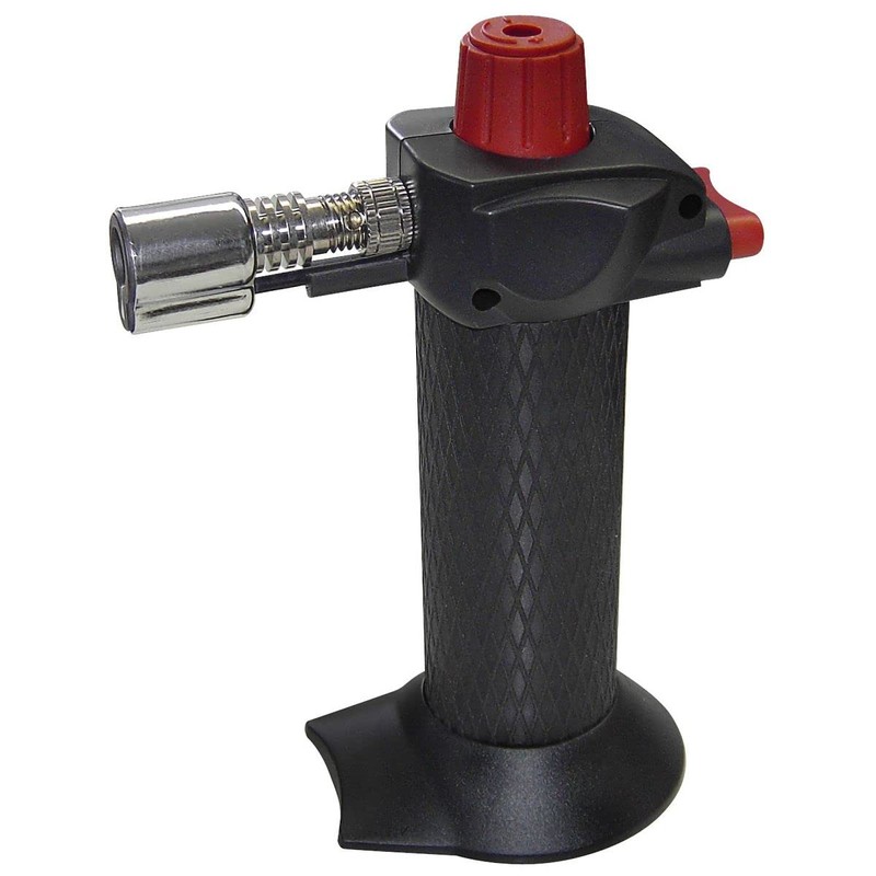 Fackelmann Küchengasbrenner, Flambierbrenner, Feuerzeug mit breitem Standfuß (Farbe: Schwarz/Rot/Silber), Menge: