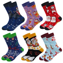 ZFSOCK Christmas Socks Men's Funny Dress Socks Colourful Patterned Festive Crew Cotton Socks Novelty Christmas Socks New Year Gift for Men, christmas b-6 pairs