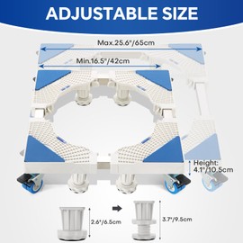 MYFULLY Adjustable Movable Furniture Dolly Roller Base with 4×2 Locking Rubber Swivel Wheels and 4 Strong Feet, Multi-Functional Mobile Stand for Dryer, Washing Machine and Refrigerator (White)