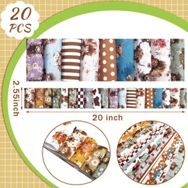 Ganeen 100 Pcs Highland Cow Quilting Fabric Roll 2.56 Inch Fabric Squares Jelly Patchwork Precut Strips Bundles for Holiday Materials Craft DIY Sewing Cloths
