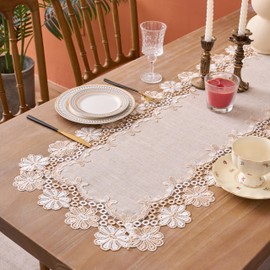 Camino de mesa rústico de encaje rústico con tonos neutros de la tierra, bufanda de cambiador, camino de mesa de centro, beige (16 x 35.4 pulgadas, patrón floral A)
