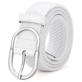 SANSTHS Braided Woven Stretch Belt Women Men Web Casual Unisex Mixed Color Woven Elastic Golf Belts for Jeans Pants, White L
