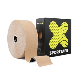 SPORTTAPE Extra Sticky Kinesiology Tape - Bulk 5cm x 22m - Beige | Hypoallergenic, Waterproof Kinetic Tape | Physio, Medical Sports Tape for Muscle Injury | Extra Long Sports Tape - Uncut