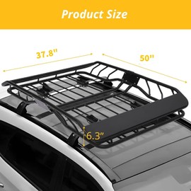 Towallmark 220 Lbs Capacity Rooftop Cargo Basket - 50” x 37” x 6.3” Anti-Rust Roof Rack for Suvs, Cars, and Trucks - Lightweight Installation