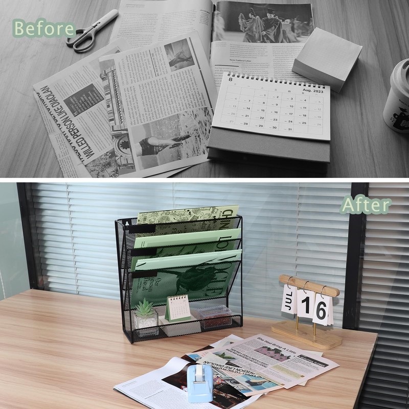 ideallife 3 Pockets Mesh Wall File Holder Organizer with Bottom