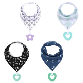 Oaygat 4 Pack Baby Bandana Dribble Bibs Drool Bibs Baby Teething Bibs with Snaps Baby Teething Toy Super Absorbent Bibs Newborn Bibs Baby Bibs Triangle Bib for Boys Girls Unisex Infant Toddlers