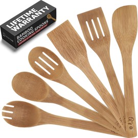 PriorityChef Wooden Spoons for Cooking, 6Pc Non Scratch Bamboo Cooking Utensils, Non-Toxic Wooden Utensil Set, Easy to Clean Kitchen Utensils Set for Everyday Use on All Cookware Types