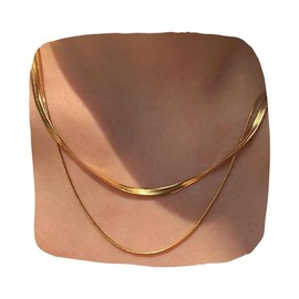 Herringbone and Snake Chain Necklace for Women – Double Layered Gold Necklaces, Dainty Layering Jewelry, Trendy Gold Plated Gift