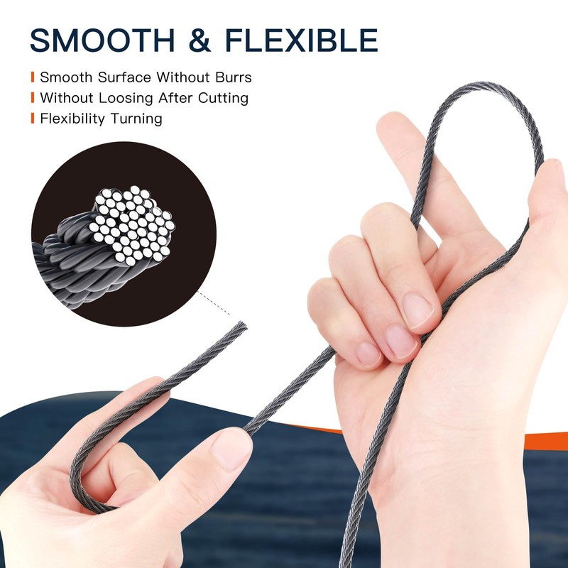 1/8" T316 Stainless Steel Cable, Electroplated Black Aircraft Cable for