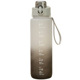 Teogneot 1 Litre Sports Water Bottle with Straw, Sports Bottle, BPA-Free, Leak-Proof Sports Water Bottle with Time Markings for Sports, Gym, Fitness, Bike, Camping, Yoga, Grey