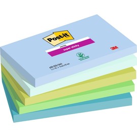 Post-it Super Sticky Notes Oasis Collection Pack of 5 Pads, 90 Sheets Per Pad, 76mm x 127mm, Blue, Green - Extra Strong Sticky Notes for Notes, To Do Lists and Reminders