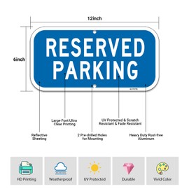 (2 Pack) Reserved Parking Sign, 12” x 6” Rust Free Aluminum Reflective Warning Signs, UV Protected, Fade Resistant, Weatherproof, Easy to Mount ﻿