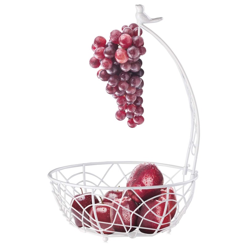 Buruis Fruit Basket Bowl with Banana Hanger, Modern Bird Design
