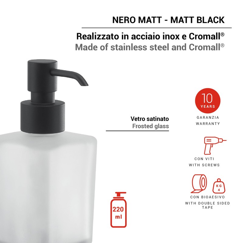 Gedy Tonga Dispenser, Stainless Steel chromall Crystal, Dull Black, 6,3x11,7x17,3cm