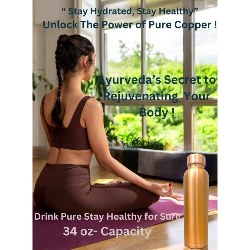 Copper Bottle (34oz/1000ml) Unique Large,100% Pure Copper, Handmade Bottle for