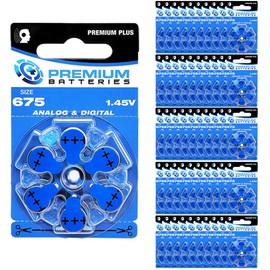 Premium Batteries Size 675, ZA675, PR44, P675 1.45V Zinc Air Hearing Aid Batteries Blue Tab (300 Batteries)