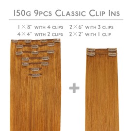 WENNALIFE Clip in Hair Extensions Real Human Hair, 18 Inch 150g 9pcs Human Hair Extensions Clip In, Auburn Ginger Hair Extensions Clip In Real Hair Coloured Remy Human Hair Extensions