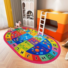 USTIDE Large Oval Kids Rug Carpet 5x7,ABC Alphabet Numbers Fun Classroom Rug Girls Rug Non-Slip Play Mat Learning Area Rug for Bedroom Playroom Decor