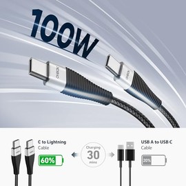 Cable USB C a USB C Extra Largo de 15 Pies 100W, Cable Cargador USB C de Carga Rápida Trenzado, Cable Tipo C para iPhone 17 16 15/15Plus/15Pro/Max, Ma