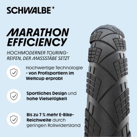 Schwalbe Marathon Efficiency Bicycle Tyres - Schwalbe's Fastest Touring Tyre with ADDIX Race Compound - Super Race Carcass & V-Guard - Tyres for E-Bike, Touring Bike & City Bike - 27.5 & 28 Inch