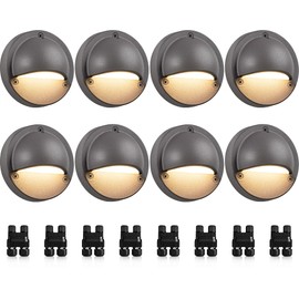 SUNVIE Low Voltage Deck Lights with Fastlock2 Wire Connector 5W LED Landscape Step Stair Lights Outdoor Accent Lighting Garden Post Fence Light 3000K 12-24V AC/DC 3.2FT ETL Listed Cord, 8 Pack