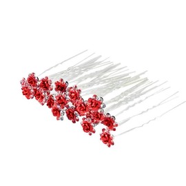 10 Rose Flower Crystal Bridal Wedding Prom Hair Clips – Pack HAR1010, Stainless Steel, red