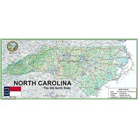 North Carolina State Poster Map - 13.3 x 30 inches - Paper Laminated