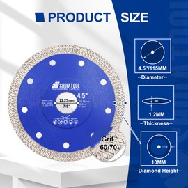 SHDIATOOL Diamond Cutting Disc Cutting Disc Turbo Mesh with X Rim Segment for Ceramic Tiles Ceramic Diameter 115 mm