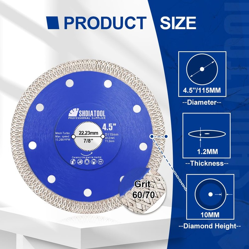 SHDIATOOL Diamond Cutting Disc Cutting Disc Turbo Mesh with X