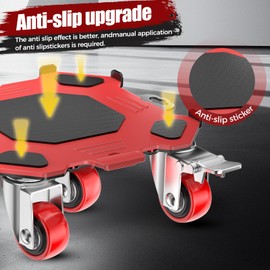 LOYAL TIGER Furniture Dolly & Movers 4-Pack 3000lbs - Heavy Duty Interlocking Furniture Sliders with No Scratch Design, Safe for Hardwood Floors, for Sofa/Refrigerator/Piano Moving (Red, 7in)