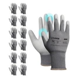 LANON Protection LANON 12 Paar PU Professionelle Arbeitshandschuhe, Zweimal Gewaschen, Geruchlos, Industrie-Schutzhandschuhe fr Mechanik und Werkstatt, Grau, L/9