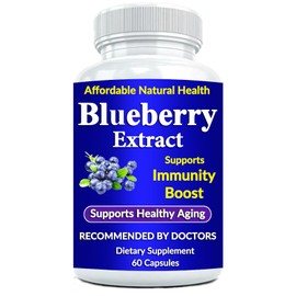 Blueberry 10:1 Extract, 10,000 mg Strength, 60 Capsules, 2 Month Supply, Concentrated and Standardized 10X Whole Fruit Extract, All Natural, Non-GMO and Gluten Free